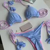 Dames badmode 2 stks/set backless touw halter riem split tassel bikini set geprinte sexy driehoek badpak badpak push omhoog