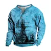 Sweatshirts vintage pour hommes pour hommes 3D Collier de support d'impression numérique 3 Bouton Sweat-shirt à col en V