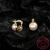 Kolczyki stadnonośne 925 Sterling Srebrne podwójne warstwa klamry ucha minimalistyczne okrągły hop dla kobiet dziewczęta oryginalna design biżuteria