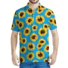 Herrpolos färgglada solros grafisk polo skjorta män 3d tryckt blommor lapel korta ärmar kvinnor sommar gata t-shirt knapp tee skjortor