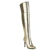 Boots Fashion Boot Femmes High Sexy Gold Silver Over the Knee Automne Wincm Hiver Talons Femmes Chaussures Grands Taille 48