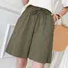 Shorts femminile Donne in cotone estate casual elastico tasche corsettolo di colore solido gamba larga per ragazze streetwear