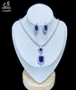 Collier de boucles d'oreilles Asnora Shiny Cubic Zircon Wedding Jewelry Set Royal Blue Night Robe Accessoires X08256176652