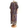 Robes de fête Multicolore Striped Cotton Malfflare Sleeve Robe Femme Indie Folk Oat O Neck Maxi Vestidos avec écharpe 10265