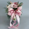 Decorative Flowers Wedding Bouquets For Bride Cascading Artificial Rose Bridal Dropship