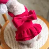 Hundkläder Autumn Winter Pet Clothes Red Bow kjol med hatt 2-stycke Set Cat Year Christmas Preppy Style