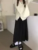 スカート2024女性のための黒いロングスカート女の子ミッドリングビンテージ服エレガントな女性春夏服プレッピースタイル韓国ファッション