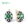 Backs Earrings SANTUZZA Authentic 925 Sterling Silver For Woman Sparkling Green Spinel Enamel Grand Solitaire Party Gifts Fine Jewelry