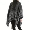 Halsdukar imitation kashmir sjal tryck varm lång casual filt öppen front poncho cape överdimensionerad cardigan wrap