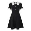 411 XL 2024 Milan Runway Dress Spring Summer Short Sleeve Black Revers Neck Jurken Damesjurk Mode Hoogwaardige YL