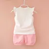 衣料品セット新しい女の子の服の衣装ブランド夏の新生児乳児ノースリーブTシャツショーツ2PC/セットカジュアルスポーツトラックスーツ