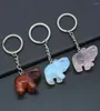 Keychains Natural Semiprecious Stone Elephant Key Ring Chain Pendant Rose Quartz Tiger Eye for DIY Bijoux MakehomeDecoration7201057