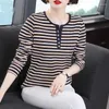 Women's T Shirts O-neck Printing Undercoat Ladies Striped Tops Casual Tshirt Long Sleeve Pullovers Autumn Winter Interior Lapping Women