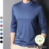 100% merceriseerde katoenen vlakte T -shirt mannen Turtleneck lange mouw winter onderhirt Koreaanse kleding man solide kleur hoge kwaliteit xl 240424