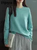 Женские футболки T наслаждаются 2024 г. весенние женщины, корейские, повседневная круглая шея, хлопковые футболки, одежда, одежда с длинными рукава