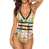 Swimwear Women's Retro 60s Midcenury moderne moderne Sexy One épaule pièce de maillot de bain Mesh patchwork monokini 50s