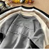 Тяжелая цементная серая футболка мужская европейская и американская модная марка моды на главной улице замша стальные буквы с короткими рукавами вершины 240420