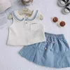 Clothing Sets Girls Clothes Set Summer Sleeveless Lapel Shirt+Shorts Fashion Korean College Style Toddler Girl Two Piece Sets Girls Outfits