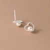 Boucles d'oreilles 925 Sterling Silver Pearl Love Heart For Women Girl Fashion Hollow Out Design Jewelry Party Gift Drop