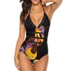 Women's Swimwear Dog Sexy One Shoulder Piece Swimsuit Mesh Patchwork Monokini Light Parade