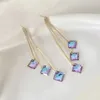 Bengelen kroonluchter luxe blauw kristallen hartvorm kwaste hanger oorbellen voor vrouwen mode geometrische zirconia drop oorbellen ongebruikelijke sieraden