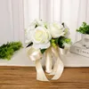 Fiori di seta di seta decorativi bouquet per matrimoni con bouquet rosa naturale artificiale White Champagne Bridesmaid Bridal Party