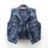 Tanques femininos 2024 Moda de primavera Vintage Jacquard jeanse Women Women Women Women Short Seveless Jacket Loose Vest Cole