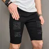 Jeans masculinos Homens de rua Hole angustiado short shorts de jeans de verão elegante macho sólido casual jean calças de cinco pontos