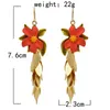 Dangle Ohrringe romantische rotrosa weiße Blume für Frauen böhmisch Goldene Blatt Quasten Ohrring Pendientes Sommerparty Schmuck Geschenk