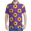 Herrpolos färgglada solros grafisk polo skjorta män 3d tryckt blommor lapel korta ärmar kvinnor sommar gata t-shirt knapp tee skjortor
