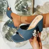 Marinblå kvinnor sandaler plattform kikla tå chunky fyrkantiga klackar sandaler ränder fest mode skor sandale femme ete luxe 240510