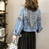 Mujer Spring Autumn Streetwear Denim Jacket Women Handstuded Pearls Punk Tassel Veste Femme Loose Short Jeans Coats 240423