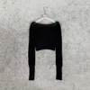 レディースニット2024春と夏Y2kブラックVネックニットカーディガントップシンプルな用途厚のシングル胸編み長袖セーター