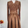 Casual jurken zjyt elegante kanten patchwork midi voor vrouwen lente mode lange mouw feestjurk v nek vintage aline vestidos