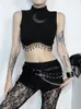 دبابات النساء altgoth y2k قوطية القوطية النساء عتيقة cyebr dark punk moon patchwork tassel محصول الدبابات قمم الجمالية coquett