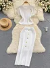 Hochwertige kleine Duft gestrickt zweiteiligen Frauen Pullover Pullover Croptop Long Rock Sets Mode Casual 2 Anzüge 240425