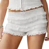 Shorts femininos Puloru Fairycore White Lace Bloomers Bloomers de verão Ruffle elástico para roupas estéticas de streetwear