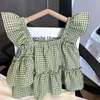 Ensembles de vêtements 2 à 8 ans Costumes Girls Summer Summer Fly Sleeve Plaid Gipt Kirt + Pantal