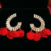 Dingle ljuskrona zirkonröda kronblad tasselörhängen för kvinnor franska elegant retro mode droppe örhänge avancerad känsla av läckra smycken bröllop gåva