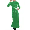 캐주얼 드레스 여성 PVC 반짝이 긴 섹시 터틀넥 슬림 저녁 우아한 레이디 슬리브 칵테일 파티 드레스 여성 클럽웨어