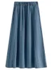 FSLE RETRO-stil mjuk denimkjol för kvinnlig hösthög elastisk midja bekväm stor sväng a-line kvinnor 240424