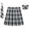 Vrouwen plaid plooier rok met stropdas bowtie XS- 5XL Harajuku preppy mini Japanse schooluniformen meisjes zomer jupe kawaii rok 240420