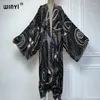 Kimono Beach Wear Women 2024 Deksel Cover Up Cardigan Stamping Retro Print Coat Abayas Dubai Luxury Muslim