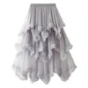 Faldas princesa hinchada tul falda mujer irregular estético plisado asimétrico transparente de color sólido delgado longitud media