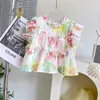Zestawy odzieży Dziewczyny garnitury letnia latająca koszulka kwiatowa+spodnie koreańskie słodkie ubrania dla dzieci Zestaw maluch dziewczyn ubrania 2pcs 2-7y