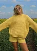 Abito maglione da donna a maglia per maglione lunghe maniche lanterna a scollo o sciolto e pantaloncini set da due pezzi Solido 240429