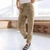 Pantalon féminin vêtements vintage en velours côtelé les poches de taille haute élastique