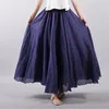Skirts Women Cotton Linen Skirt Yellow Long High Waist Oversize Elastic A Line Girls Pleated Solid Color Ethnic Sweet Vintage