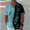 Camisas casuales para hombres 2024 Música 3D Camisa de solapa de manga corta impresa