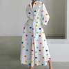 Herfstjurk lange mouw dot print elegante maxi jurken voor vrouwen wit casual v nek shirt feest lange jurk robe femme 240424